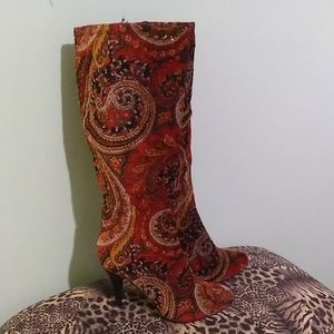 Diba Red Paisley Heeled Boots